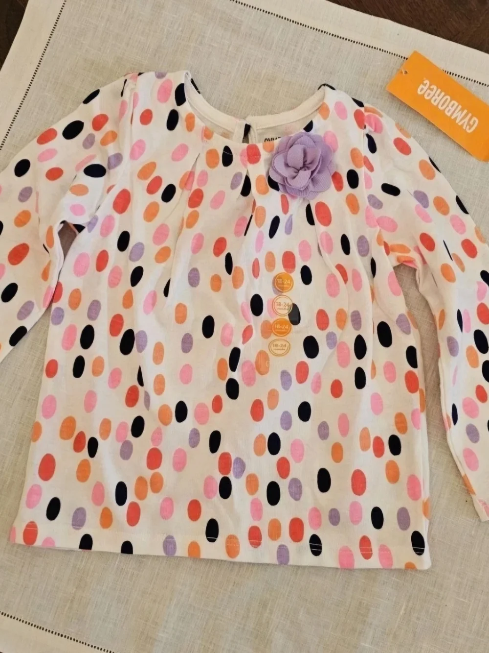 Gymboree Toddler Girl Bright Multi Dot Long Sleeve Tunic Top Flower Accent 24M